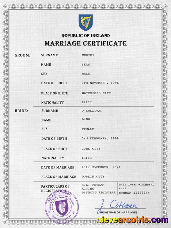 Ireland marriage certificate